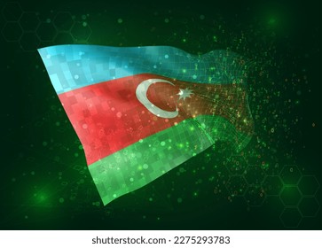 Aserbaidschan auf Vektorgrafik-3D-Flagge auf grünem Hintergrund mit Polygone und Datennummern