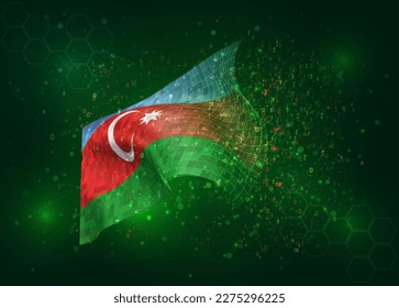 Azerbaijan, on vector 3d flag on green background with polygons and data numbers