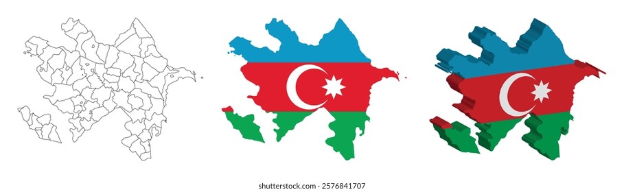 Azerbaijan outline, fill with flag and 3d map