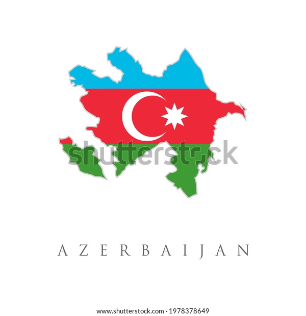 Azerbaijan\
outline map country shape state borders symbol. Crescent Moon and\
Star flag of the country in the form of borders. Stock vector\
illustration isolated on white\
background.