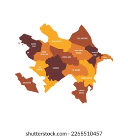 Azerbaijan political map of administrative divisions - districts, cities and autonomous republic of Nakhchivan. Flat vector map with name labels. Brown - orange color scheme.