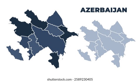 Azerbaijan political map with states border outline