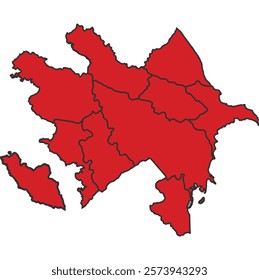Azerbaijan red map with border of regions outline vector