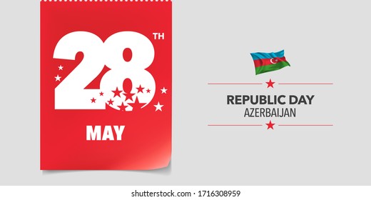 Azerbaijan republic day greeting card, banner, vector illustration. Azerbaijani national day 28th of May background with elements of flag in a creative horizontal design