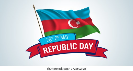 Azerbaijan republic day greeting card, banner with template text vector illustration. Azerbaijani memorial holiday 28th of May design element with flag