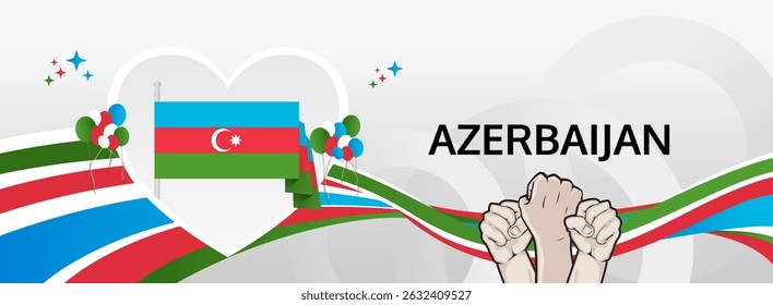 Azerbaijan Restoration of Independence Day greeting banner. 18 October Happy National Day. Festive horizontal background in flag colors, great for carnival poster, tourism campaign, holiday flash sale