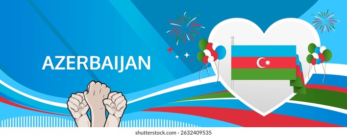 Azerbaijan Restoration of Independence Day greeting banner. 18 October Happy National Day. Festive horizontal background in flag colors, great for carnival poster, tourism campaign, holiday flash sale