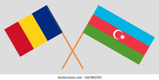 Azerbaijan and Romania. Crossed Azerbaijani and Romanian flags