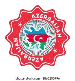 Azerbaijan round grunge stamp with country map and country flag. Vintage badge with circular text and stars, vector illustration.