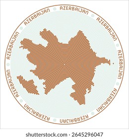 Azerbaijan round logo design. Country shape built of rings. Azerbaijan text around the country. Vector illustration.