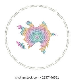 Logo de la ronda de Azerbaiyán. Forma de estilo digital de Azerbaiyán en círculo punteado con nombre de país. Icono tecnológico del país con puntos degradados. Potente ilustración vectorial.