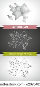 Azerbaijan set of grey and silver mosaic 3d polygonal maps. Graphic vector triangle geometry outline shadow perspective maps