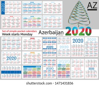 Azerbaijan set of pocket calendars for 2020 (Two thousand nineteen). Week starts Monday. New year. Color simple design. Vector