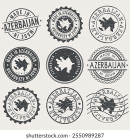 Azerbaijan Set of Stamps. Country Travel Marks. Made In Product. Design Seals Old Style Insignia.