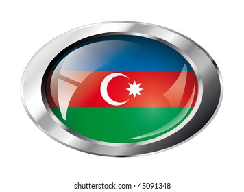 azerbaijan shiny button flag vector illustration. Isolated abstract object against white background.