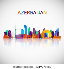 Silueta de perfil azerbaiyano en colorido estilo geométrico. Símbolo de tu diseño. Ilustración vectorial.