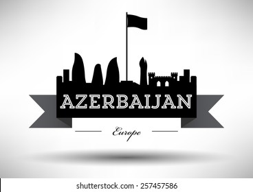 Azerbaijan Skyline with Typographic Design