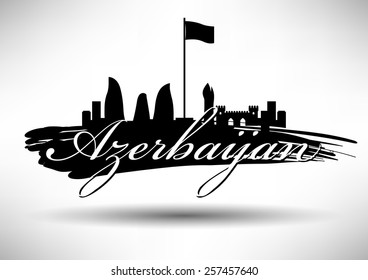 Azerbaijan Skyline with Typographic Design