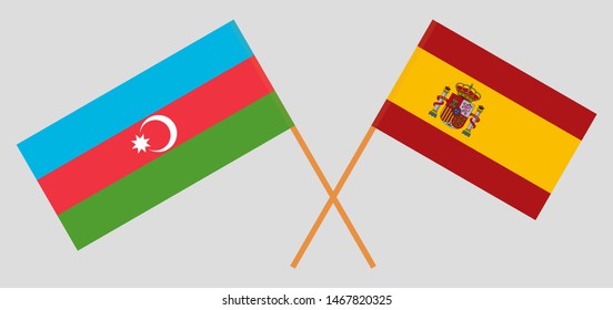 Azerbaijan and Spain. Crossed Azerbaijani and Spanish flags