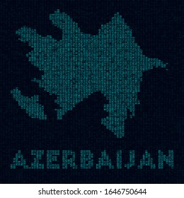 Azerbaijan tech map. Country symbol in digital style. Cyber map of Azerbaijan with country name. Powerful vector illustration.