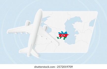 Azerbaijan Travel Illustration with Plane and National Flag. Ideal for travel agencies, promotional materials, or geographic content related to Azerbaijan.