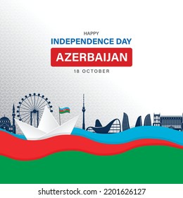 Azerbaijan tricolor flag independence day republic Baku city illustration vector post template design