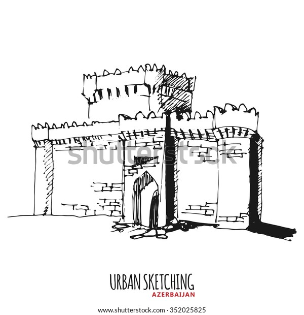 Azerbaijan Urban Sketch Castle Historical Monument Stock Vector ...