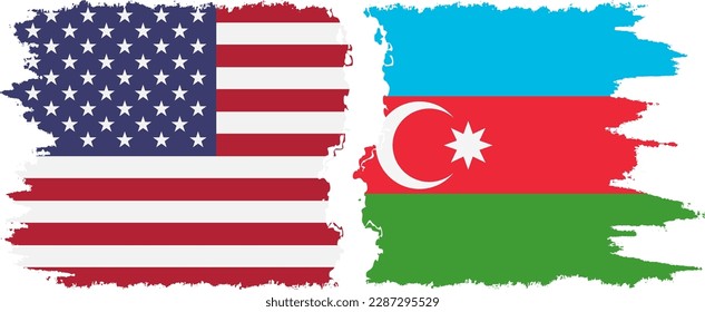 Azerbaijan and USA grunge flags connection, vector