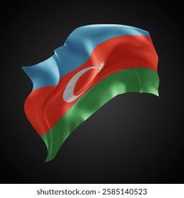 Azerbaijan, vector 3d flag with waves on a black background