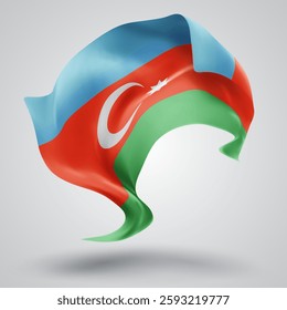 Azerbaijan, vector 3d flag with waves on a white background