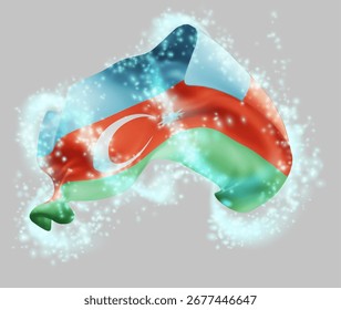 Azerbaijan, vector 3d flag in whirlwind of magical radiance