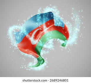 Azerbaijão, vetor 3d bandeira em turbilhão de radiância mágica