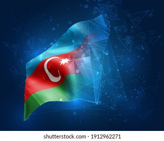 Azerbaijan, vector flag, virtual abstract 3D object from triangular polygons on a blue background
