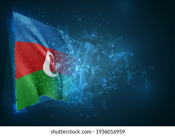 Azerbaiyán, bandera vectorial, objeto 3D virtual abstracto de polígonos triangulares sobre fondo azul