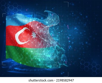 Azerbaijan,  vector flag, virtual abstract 3D object from triangular polygons on a blue background
