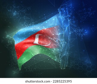 Azerbaiyán, bandera vectorial, objeto 3D virtual abstracto de polígonos triangulares sobre fondo azul