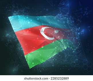Azerbaijan,  vector flag, virtual abstract 3D object from triangular polygons on a blue background
