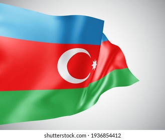 Azerbaijan, vector flag with waves and bends waving in the wind on a white background.