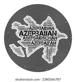 Azerbaijan Vector Image. Country round logo design. Azerbaijan poster in circular arcs and wordcloud style. Astonishing vector illustration.