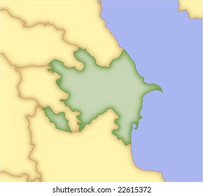 Azerbaijan, vector map, with borders of surrounding countries. 5 named layers, fully editable.