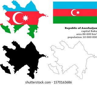 Azerbaijan vector map, flag, borders, mask , capital, area and population infographic