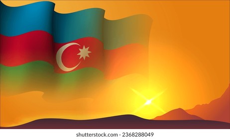 azerbaijan waving flag background design on sunset view vector illustration suitable for poster, social media design event on azerbaijan