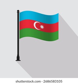 Azerbaijan Waving Flag Pole Vector Illustration