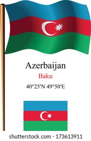 azerbaijan wavy flag and coordinates against white background, vector art illustration, image contains transparency