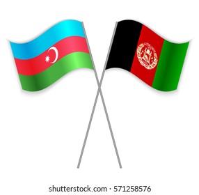 Azerbaijani and Afghan crossed flags. Azerbaijan combined with Afghanistan isolated on white. Language learning, international business or travel concept.