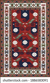 Azerbaijani carpet vector reproduction. Caucasian carpet pattern design. Oriental carpet ornament. Conceptual vector illustration of Azeri national heritage