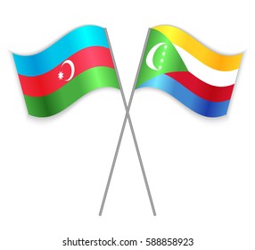 Azerbaijani and Comoran crossed flags. Azerbaijan combined with Comoros isolated on white. Language learning, international business or travel concept.