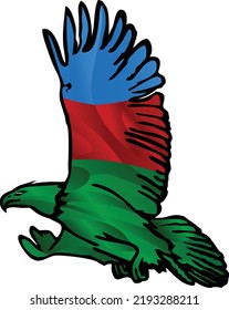 Azerbaijani Eagle soars in the sky. The flag of Azerbayjan covers the wings of an Eagle. A Cool Eagle is exploring its territory. National vector illustration.