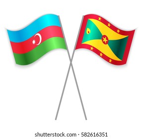 Azerbaijani and Grenadian crossed flags. Azerbaijan combined with Grenada isolated on white. Language learning, international business or travel concept.