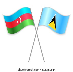 Azerbaijani and Saint Lucian crossed flags. Azerbaijan combined with Saint Lucia isolated on white. Language learning, international business or travel concept.